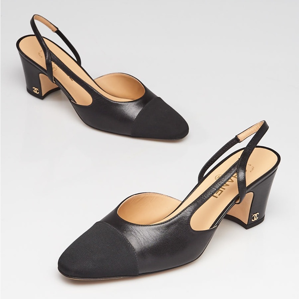 Chanel black slingback pump